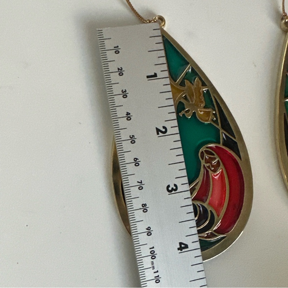 (2) Holy Family Stained Glass Window Teardrop Shape Gold Tone Xmas Ornament - Picture 14 of 15